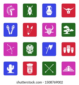 Tribal Icons. White Flat Design In Square. Vector Illustration.