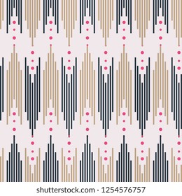 Tribal ikat doodles seamless pattern ornament. Trendy aztec illustration. Seamless aztec texture for fabric design, interior elements, wallpapers, paper backgrounds and printed products.