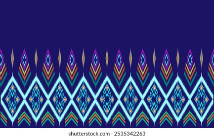 Tribal Ikat fabric with an abstract blue background. Designed for weaving, printing or knitting on fabrics, carpets, clothing or decoration.