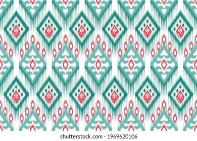 Tribal ikat Indian seamless pattern design. Aztec fabric carpet mandala ornament native boho chevron textile decoration wallpaper. Geometric African American texture vector illustrations background.