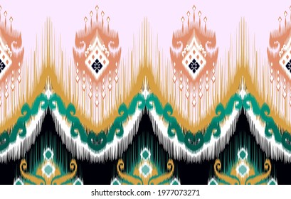 Tribal ikat Indian seamless pattern design. Aztec fabric carpet mandala ornament native boho chevron textile decoration wallpaper. Geometric African American style vector illustrations background.