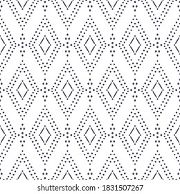 Tribal Ikat pattern. White and black elegant seamless background. Vector illustration in boho style. Fashion textile print.