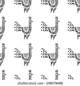 Tribal indian american seamless pattern. Vector hand drawn native geometrical ornament with birds. Ethnic texture with mexican motifs.