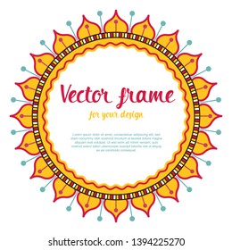 Tribal indian ethnic frame. sunflower colorful mandala illustration. Geometric folk and boho vector wreath for fashion design, fabric