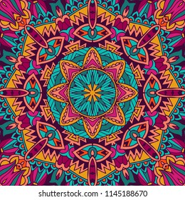 Tribal indian ethnic seamless design. Festive colorful mandala pattern. . Geometric mandala