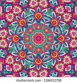 Tribal indian ethnic seamless design. Festive colorful mandala pattern. . Geometric mandala