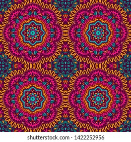 Tribal indian ethnic seamless design. Festive colorful floral mandala vector ethnic boho pattern. Geometric doodle surface