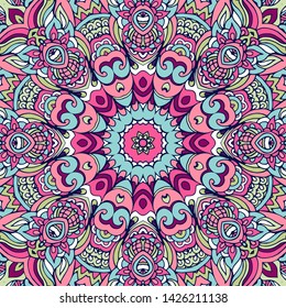 Tribal indian ethnic seamless design. Festive colorful mandala pattern. Geometric mandala frame border