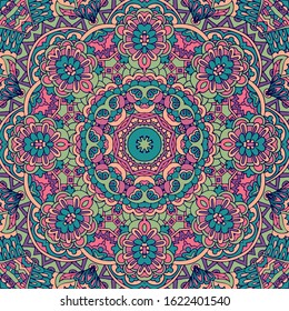 Tribal indian ethnic seamless design. Festive colorful mandala pattern. . Geometric mandala frame border