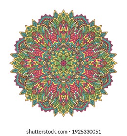 Tribal indian ethnic seamless design. Festive colorful flower jungle pattern. Intricate mandala