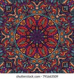 Tribal indian ethnic seamless design. Festive colorful mandala flower pattern