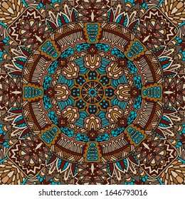 Tribal indian festival bright colorful mandala flower art. Abstract geometric vector tiled boho ethnic seamless pattern ornamental.