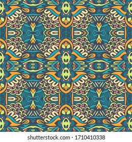 Tribal indian festival bright colorful mandala flower art. Abstract geometric vector tiled boho ethnic seamless pattern ornamental.