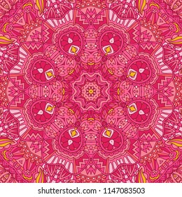 Tribal indian flower ethnic seamless design. Festive colorful mandala pattern ornament