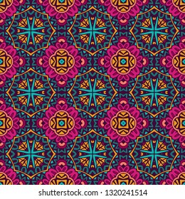 Tribal indian flower ethnic seamless design. Festive colorful mandala pattern ornament