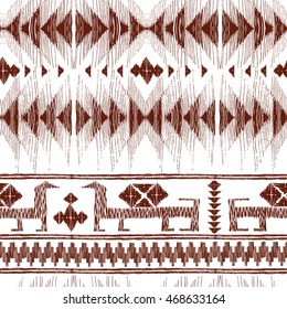 Tribal Indian Geometric and Animal Pattern. Vector Illustration. Seamless texture. Ethnic kilim ornamental style. Native american  border ornament. Background for paper and textile.