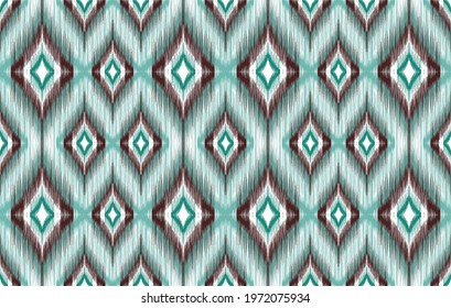Tribal Indian ikat seamless pattern design. Aztec fabric carpet mandala ornament native boho chevron textile decoration. Geometric African American vector illustrations background.