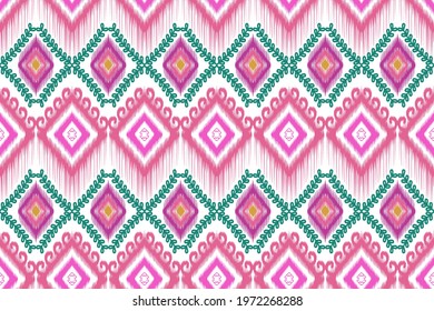 Tribal Indian ikat seamless pattern design. Aztec fabric carpet mandala ornament native boho chevron textile decoration. Geometric African American vector illustrations background.