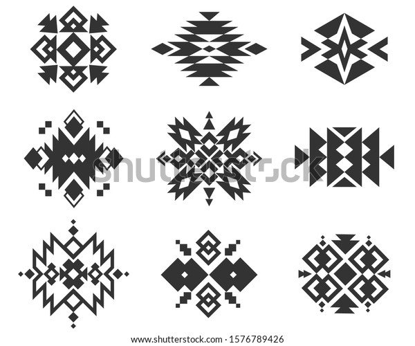 Tribal Indian Ornaments Ethnic Monochrome Geometric Stock Vector ...