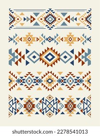 Tribal indian seamless border. Color mexican, aztec and maya ornament, ethnic stylish fabric geometric print wallpaper texture vector set. 