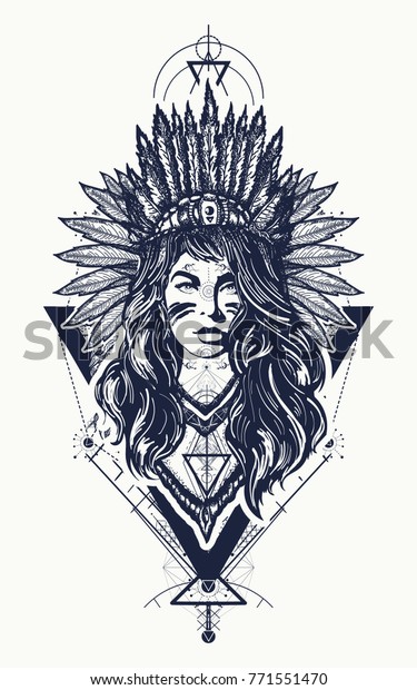 Tribal Indian Woman Tattoo Tshirt Design Stock Vector (Royalty Free ...
