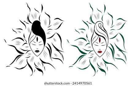 Mujer indígena tribal, muchacha yogini florida por tatuaje y diseño de camisetas. Muchacha guerrera étnica. vector de arte étnico indio