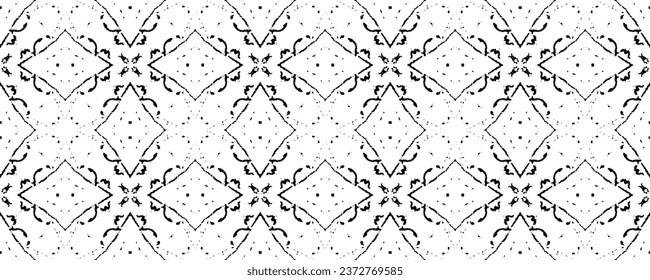 Vector de Doodle de tinta tribal. Batik teñido de color negro. Diseño étnico Patrón oscuro. Impresión ondulada Doodle. Color negro oscuro Scribble Textil. Sencillo patrón africano. Diseño de Doodle de tinta ininterrumpida