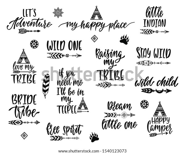 Tribal Inspirational Quotes Bundle Hand Drawn Vector (Royalty Free) 1540123073