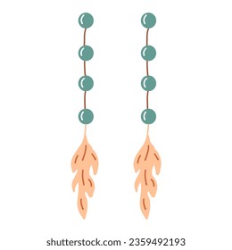 Tribal jewelry earrings beaded hand drawn elements. Poster design. Vector illustration.