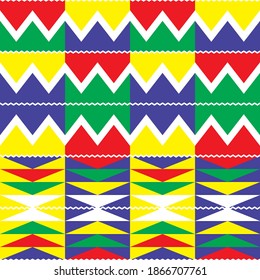 Tribal Kente geometric seamless pattern, African nwentoma cloth style vector design perfect for fabrics and textiles. Abstract repetitive design, Kente mud cloth style native to the Akan, Ashanti ethn
