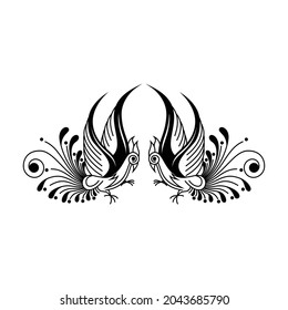Tribal Khmer Bird Tattoo vector illustration image.  Traditional Sak Yant Bird tattoo. Bird Tattoo vector illustration