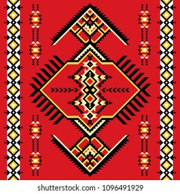 Tribal kilim, abstract geometric ornament, ethnic seamless pattern.