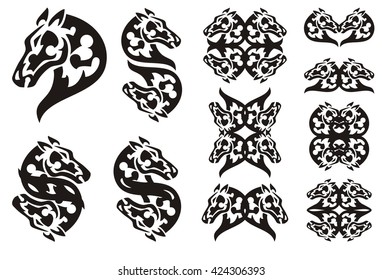 Tribal Laconic Horse Head Symbols Set Stock Vector (Royalty Free) 424306393