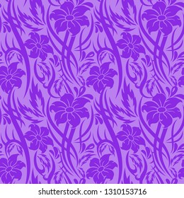 Tribal lilac Flower seamless pattern with leaves, drops and curls. Backdrop vector illustration