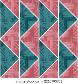 Tribal lines mosaic seamless pattern. Creative stripes vintage ornament. Abstract geometric ethnic tile. Design for fabric, textile print, wrapping paper, cover. Vector illustration