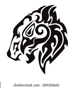 Tribal lion head formed by the head of an eagle