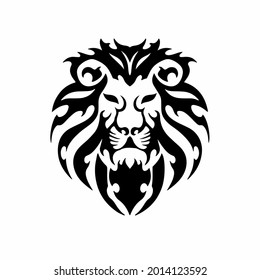 Tribal Lion Head Logo. Tattoo Design. Stencil Vector Illustration