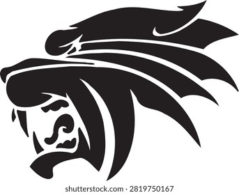 Tribal Lion Head Profile Vector Silhouette Roaring with Mane for Tattoo, Logo, and T-shirt Design