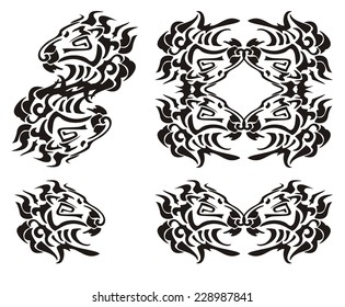 Tribal lion head symbols. Black on the white
