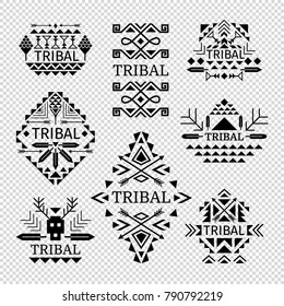 Tribal logos set in black color, vector illustration