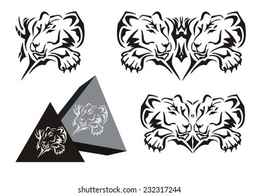 Tribal lying lioness symbol with a paw and a lioness pyramid