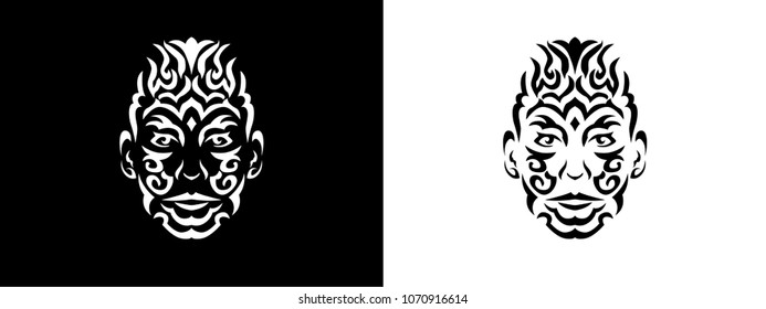 Tribal Man Portrait, Man Portait In Tribal Style Illustration In Black And White