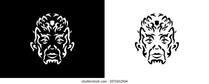 Tribal Man Portrait, Man Portait In Tribal Style Illustration In Black And White