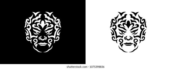 Tribal Man Portrait, Man Portait In Tribal Style Illustration In Black And White