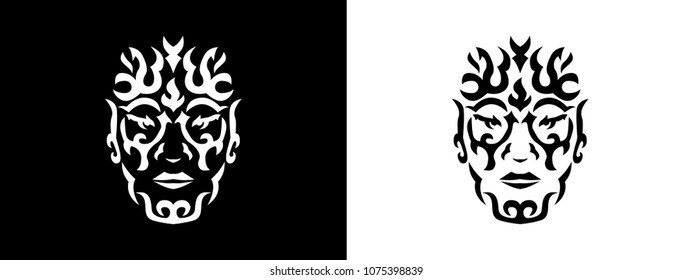 Tribal Man Portrait, Man Portait In Tribal Style Illustration In Black And White