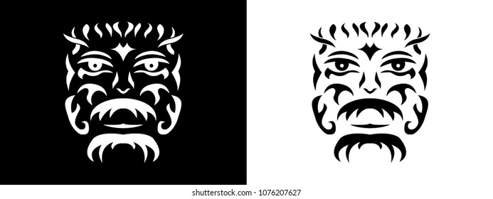 Tribal Man Portrait, Man Portait In Tribal Style Illustration In Black And White