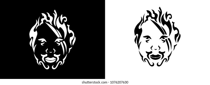 Tribal Man Portrait, Man Portait In Tribal Style Illustration In Black And White