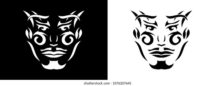 Tribal Man Portrait, Man Portait In Tribal Style Illustration In Black And White