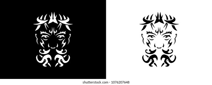 Tribal Man Portrait, Man Portait In Tribal Style Illustration In Black And White