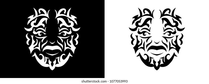 Tribal Man Portrait, Man Portait In Tribal Style Illustration In Black And White